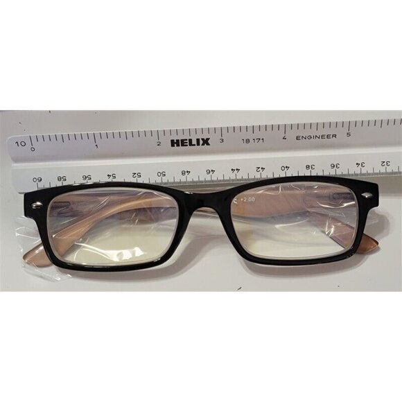 NWT Cess Blue Black Beige Rectangle Reading Glasses 2.0 115213 - Picture 3 of 7